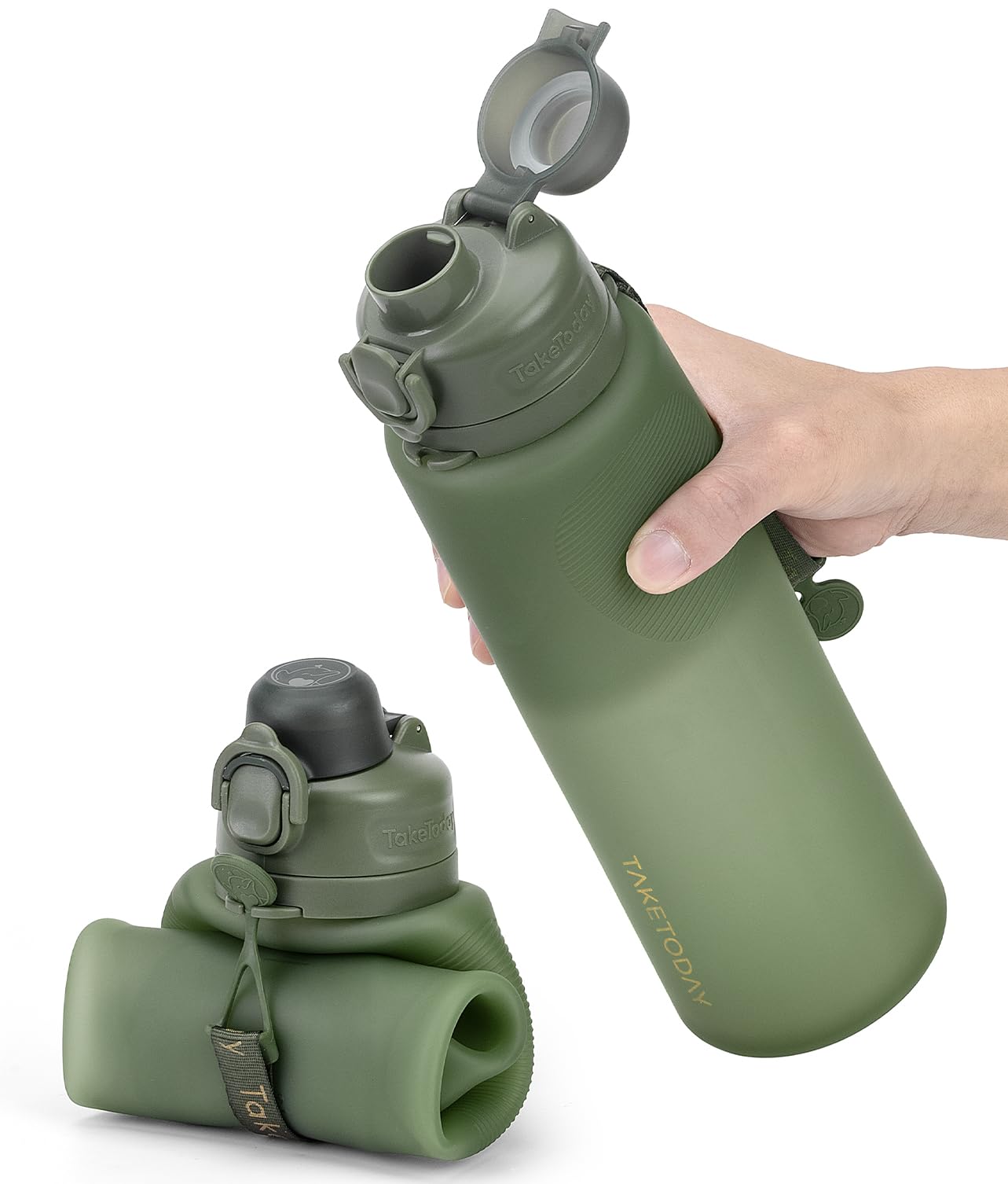 TakeToday Collapsible Water Bottles 32oz, Foldable Travel Water Bottle, BPA Free, Silicone Water Bottle Leakproof for Hiking, International Travel,