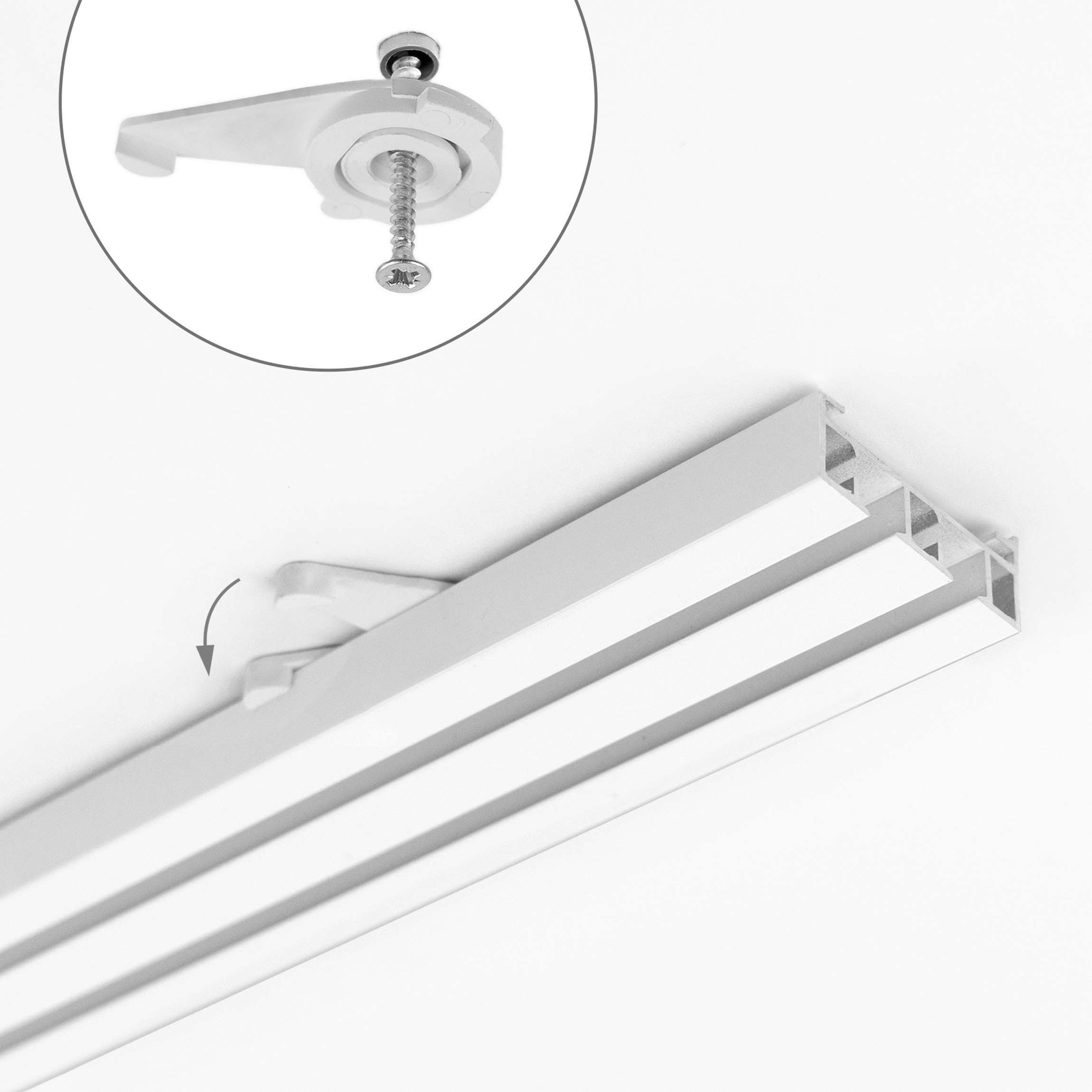 Kit de rails pour panneaux en tissu avec auto-agrippant, montage au plafond - 2 voies, support mural + bande auto-agrippante, aluminium, kit de 1 rail et 2 supports pour panneaux en tissu de 60 cm