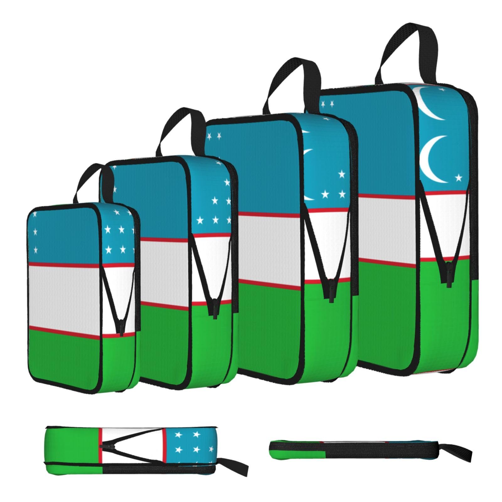 Sxzvvbn Black Flag Of The Republic Of Uzbekistan Compression Packing Cubes 4 Piece Set