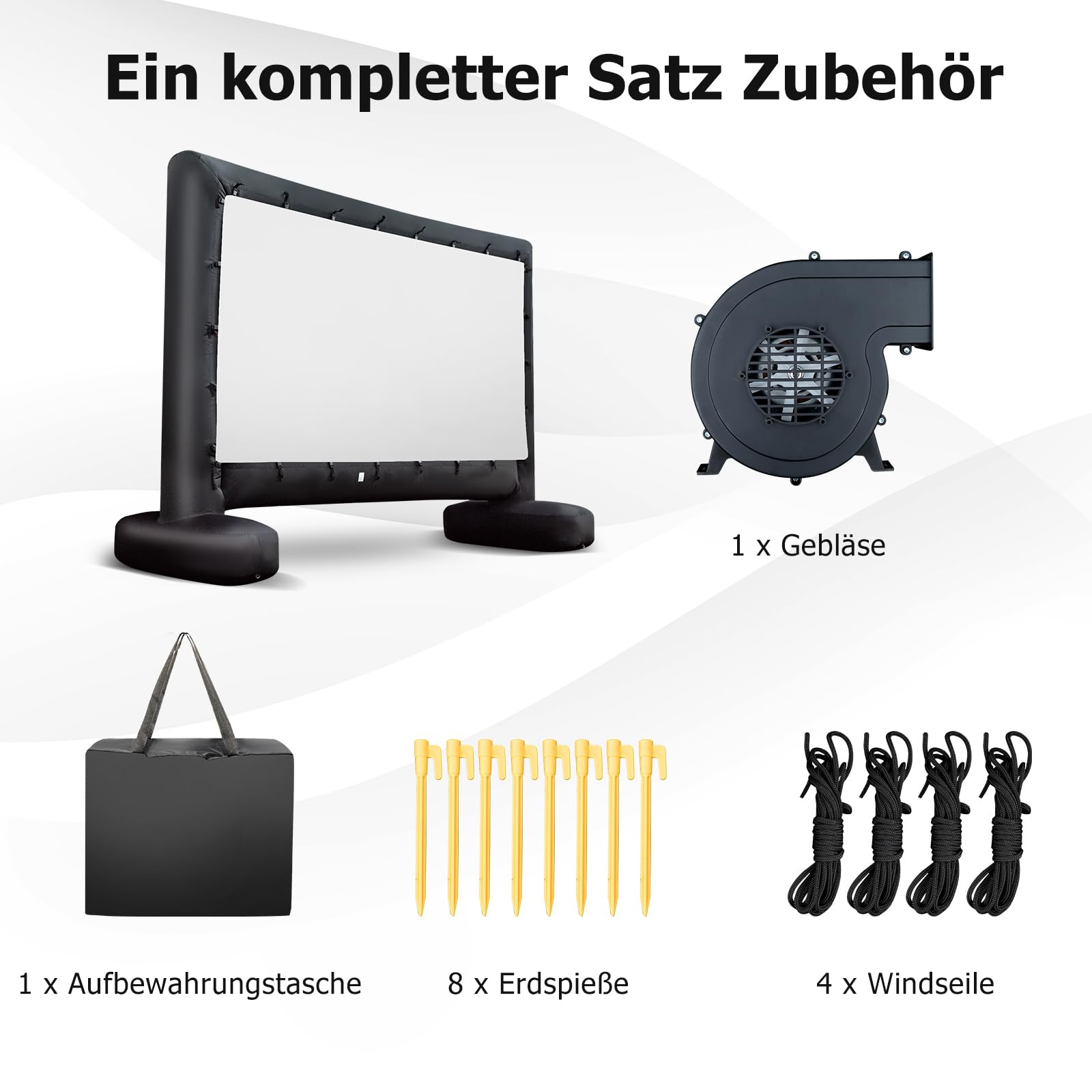 GYMAX Pantalla Hinchable para proyector de Exterior, con Tela Oxford y soplador, 1080P, 4K, 3D, HD, portátil 16:9 con Bolsa de Transporte, para Cine en casa y jardín (327 x 183 cm)