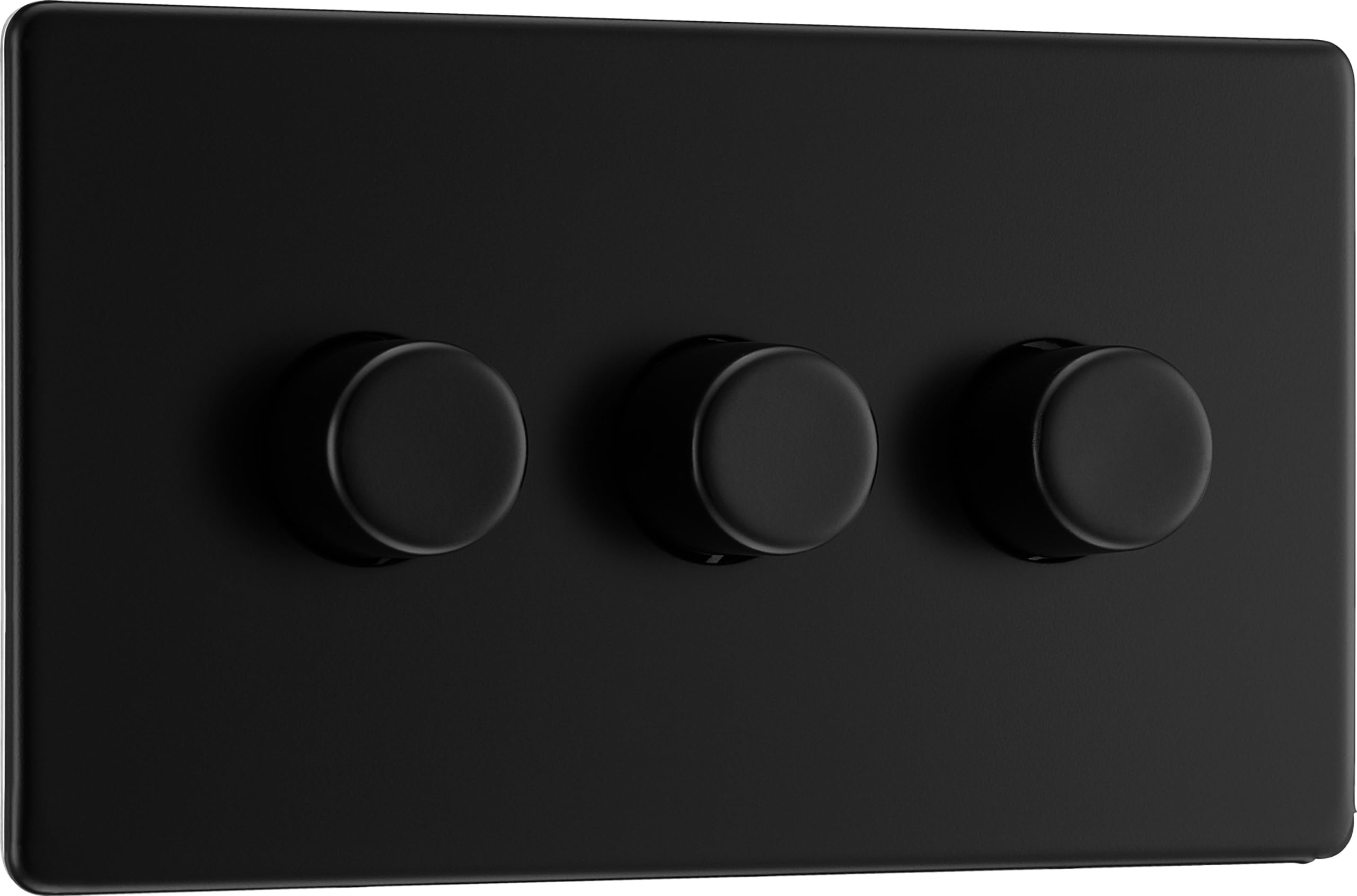 BG Electrical Intelligent Triple Wall Dimmer Switch, 2 Way, Screwless Front Plate, Premium Flatplate, Matt Black, 200W, FFB83