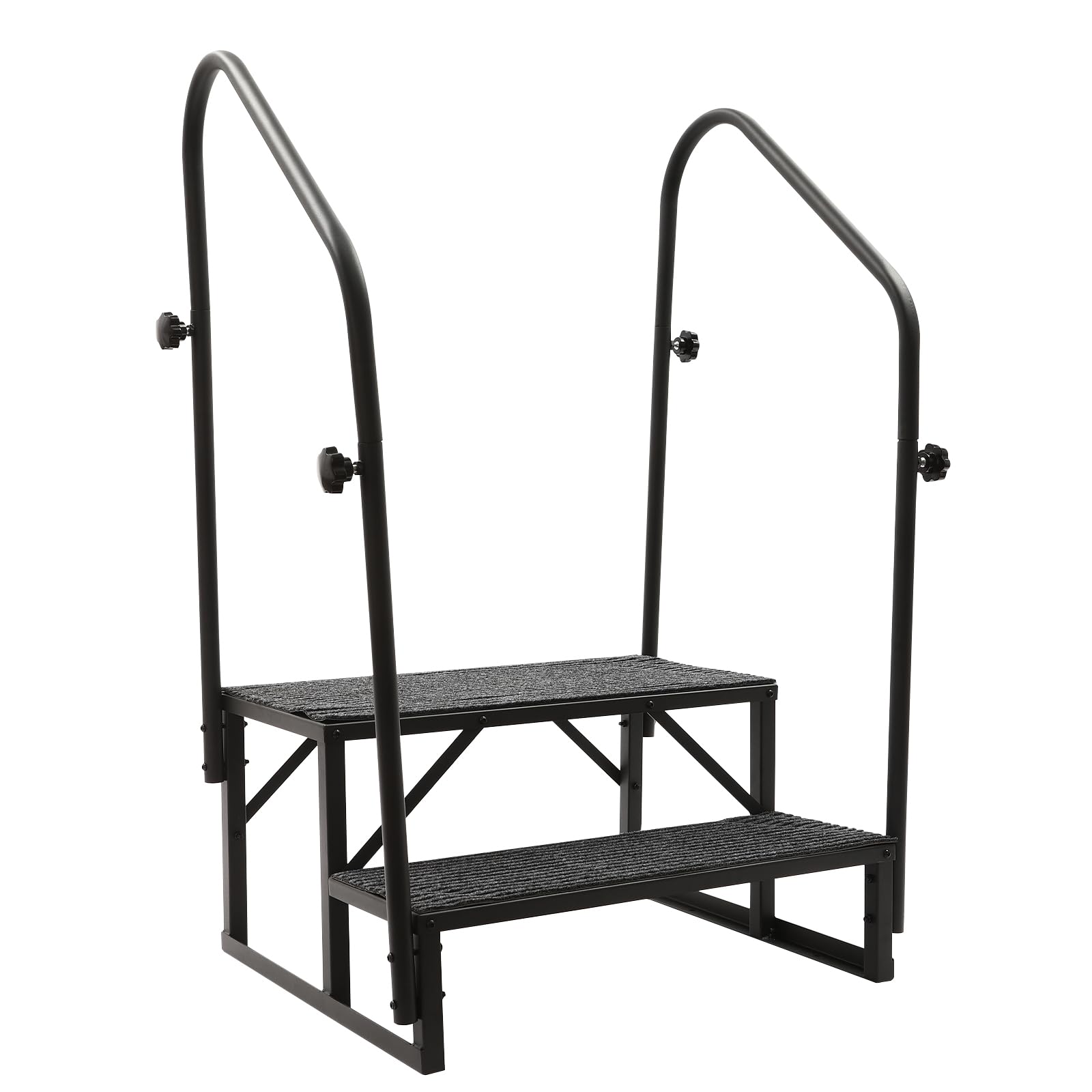 Escalera para autocaravana de 2 peldaños con pasamanos, 2 escalones móviles para exteriores, escalera de caravana con alfombrilla antideslizante, peldaños portátiles con cremallera, capacidad