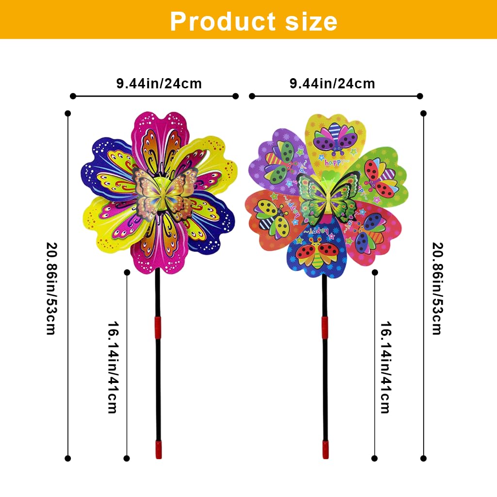 HASTHIP®Garden Ornament Decorative Windmills, 9.24 inch Diameter Cut Out Colorful Windmills 3D Butterfly Charm Assembly Windmills with Rods - Image 3 thumbnail