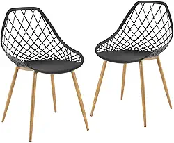 Loft7, Kit 2 Cadeiras Clarice Cloe em Polipropileno e Metal Sala de Jantar Cozinha Jardim Varanda Cafeteria, Preto