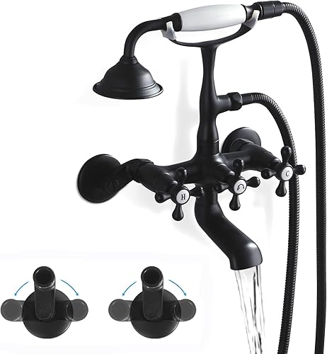 Grifo de bañera para teléfono con pulverizador, para montaje en pared, ducha de mano, 3 manijas cruzadas, relleno de bañera antiguo, centro