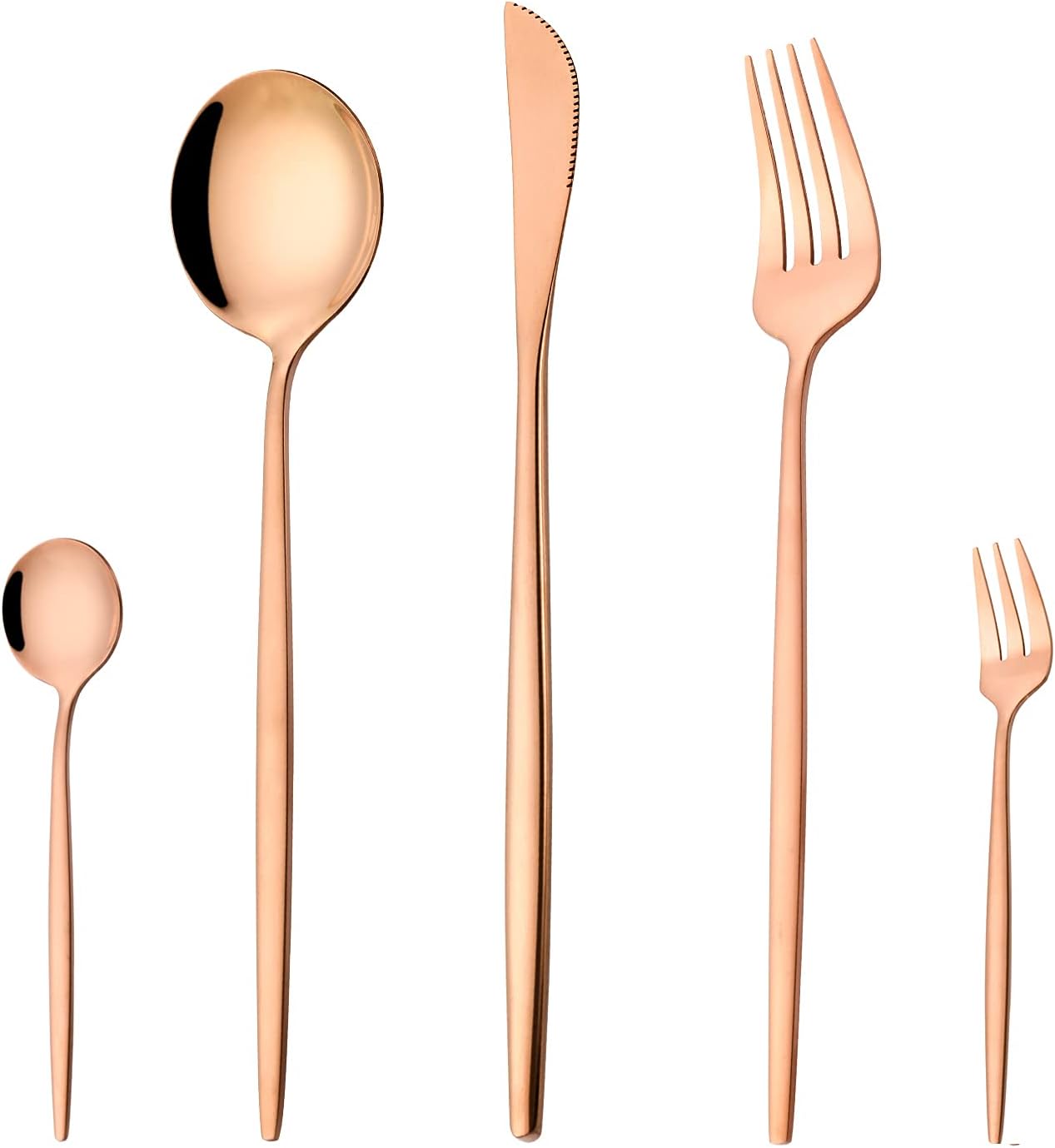 Rose Gold Silverware Set for 4, 20-Piece Modern Stainless Steel Flatware Set, Cutlery Set with Forks Spoons Knives, Mirror Polished Rose Gold Utensils for Home Restaurant, Dishwasher Safe