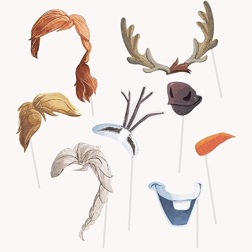 Unique Disney Frozen 2 accesorios para cabina de fotos (paquete de 8) – Diseño surtido, juego de accesorios de fiesta con patrones premium para