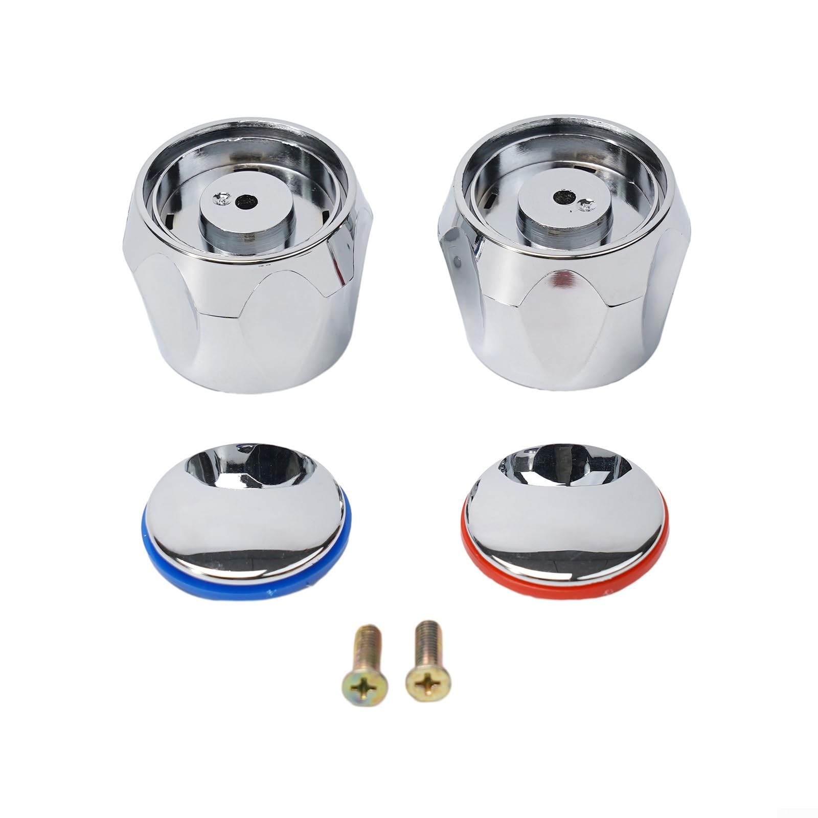 ZYNCUE Cold+Hot Tap Top Head, 10Pcs Cover Handle Chrome Plated Replacement Accessory Set, Standard Hot Cold Tap Top Head Covers Chrome Plated Red And Blue