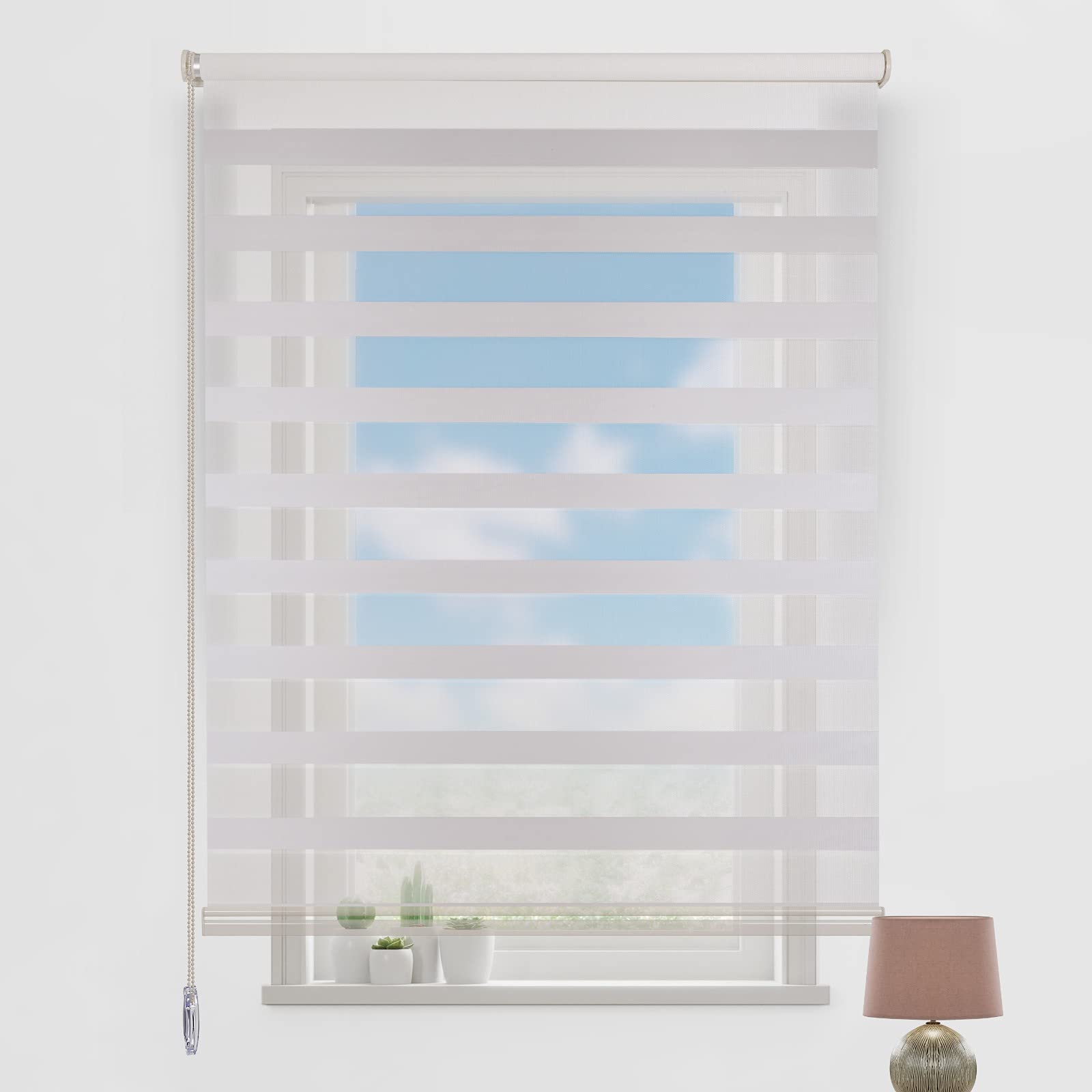 Enrouleur en bambou zébré blanc cassé jour et nuit sur mesure 200x200