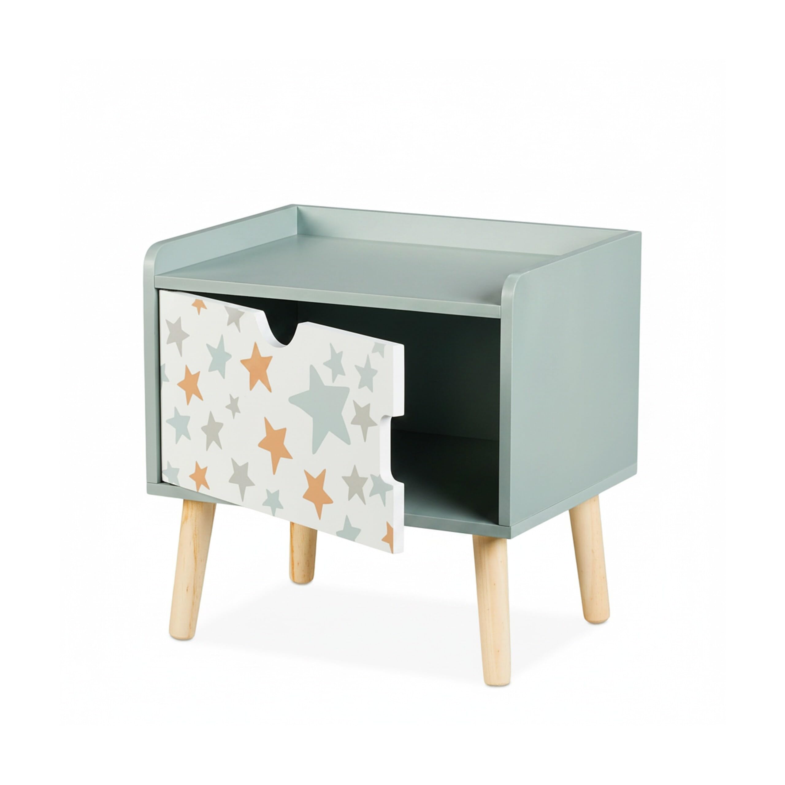 Relaxdays Mesita de Noche Infantil, con Puerta, 41x40x30 cm, Mueble Niños, Cómoda Estrellas, Madera, MDF, Multicolor, Tablero de Fibras