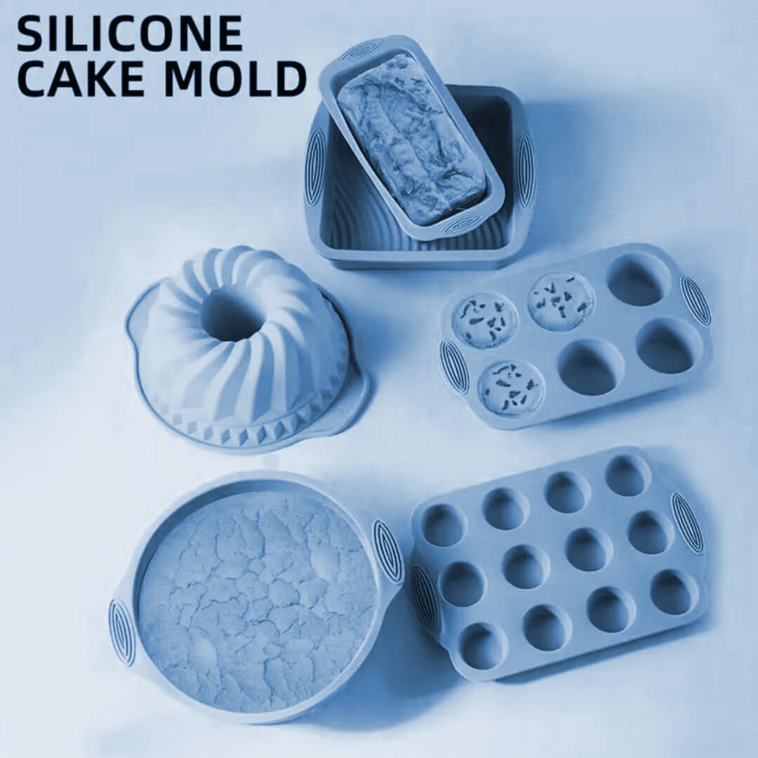 Juego de moldes de silicona 6 en 1, resistentes al calor, accesorios para moldes para tartas, tortitas, mantequilla, cupcakes, pan, magdalenas y utensilios de horno