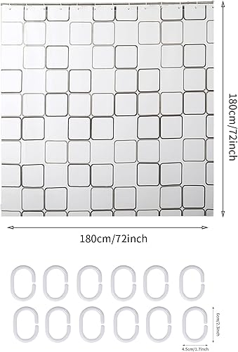 Miniatura 2 de Tarklanda Cortinas de ducha para baño, cortinas de ducha de plástico con celosía negra y blanca para decoración de baño, juego de ganchos