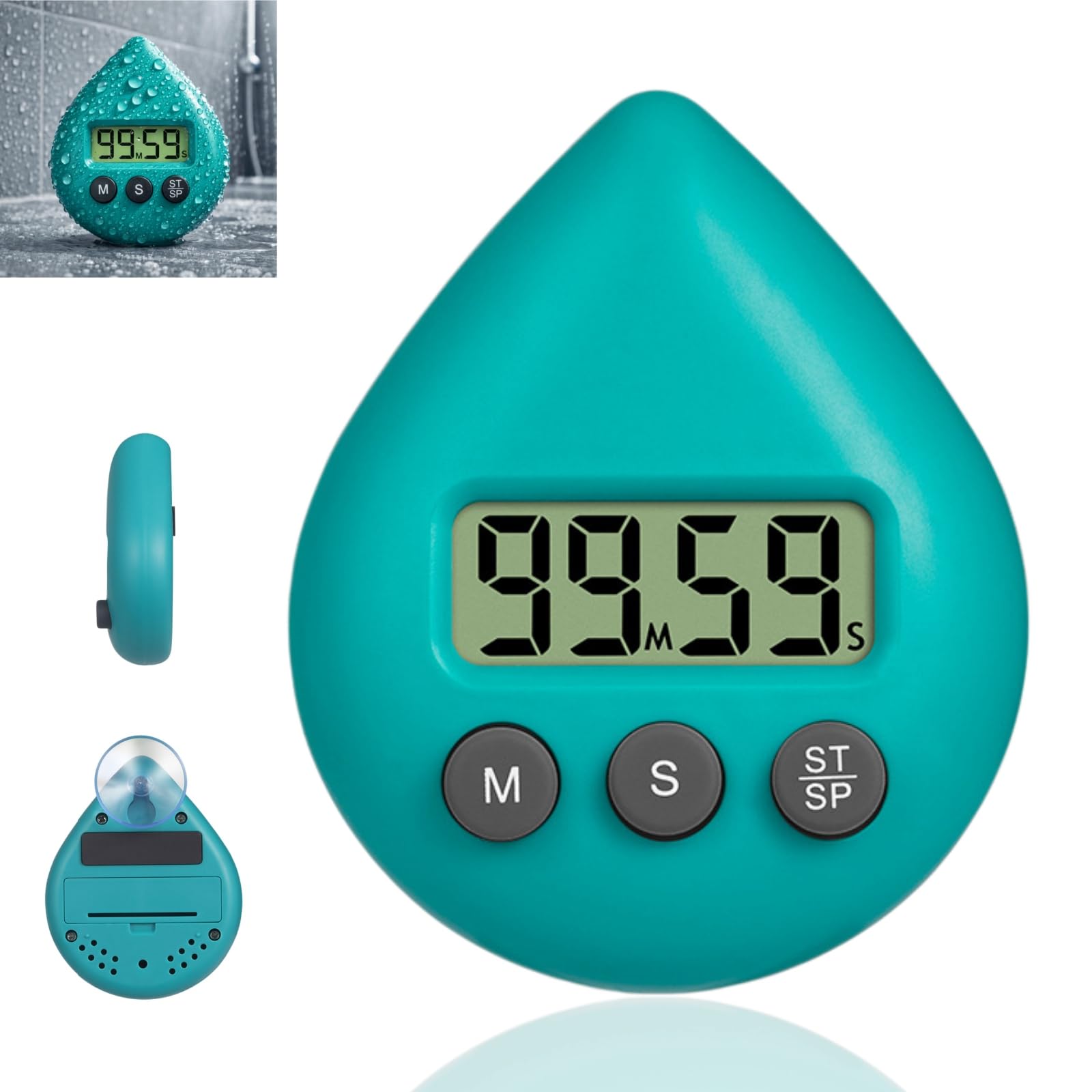 Digital Shower Timer Waterproof,Water Drop Shape Bathroom Clock,Magnetic Kitchen Timer & Toothbrush/Sauna Stopwatch,Energy Saving Digital Wall Clock for Efficient Use,Digital Wall Clock,Green