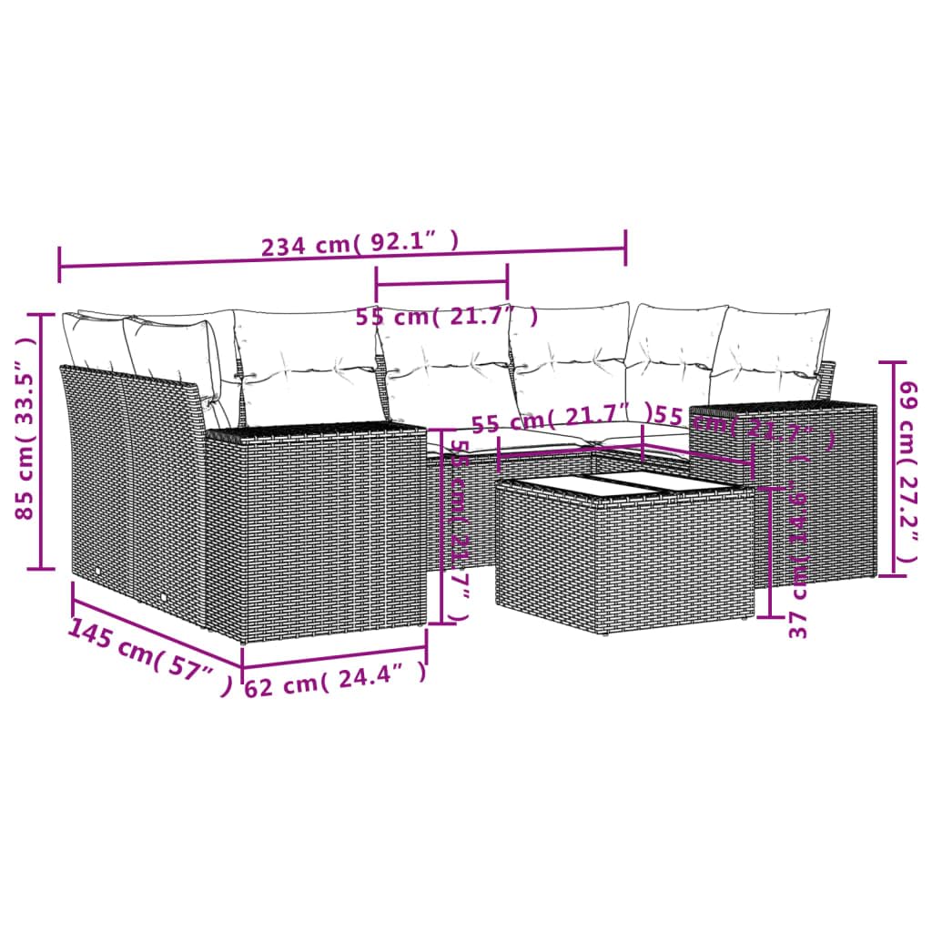 LAPOOH Set de Comedor de jardín 7 pzas y Cojines ratán sintético Negro, Conjunto Mesa Y Sillas Jardin, Mesa Y Sillas Terraza, Muebles Jardin Exterior, Conjuntos De Muebles De Jardín - 3254652