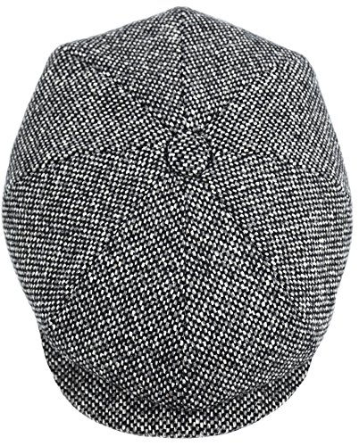 Men's Wool Newsboy Cap, Herringbone Driving Cabbie Tweed Applejack Golf Hat (2124-Black Tweed, Medium) - Thumbnail 2