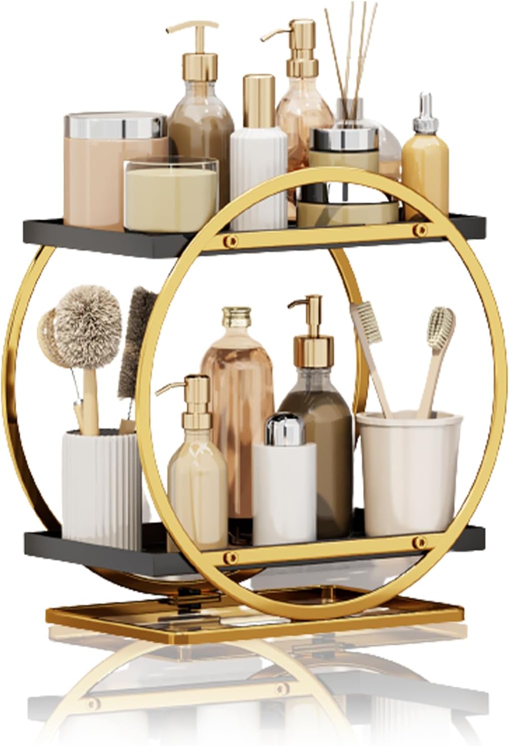 Apomkjoe 2Tier Round Gold Perfume and Makeup Organizer
