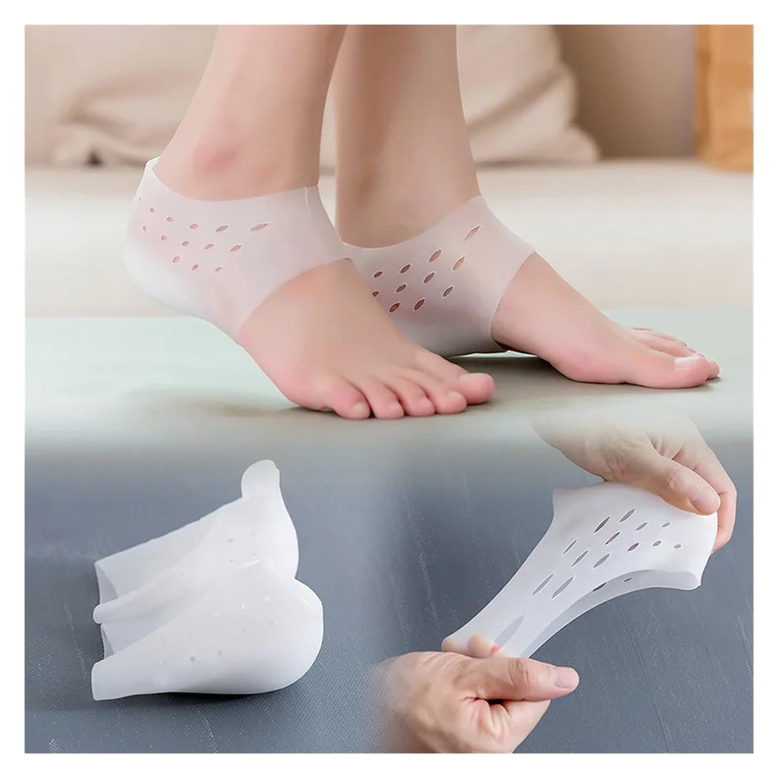 Calcetines de silicona para aumentar la altura, almohadillas de gel para el talón, soporte ortopédico, soporte de arco y talón, almohadilla de masaje de pies, unisex (beige, 2 cm)