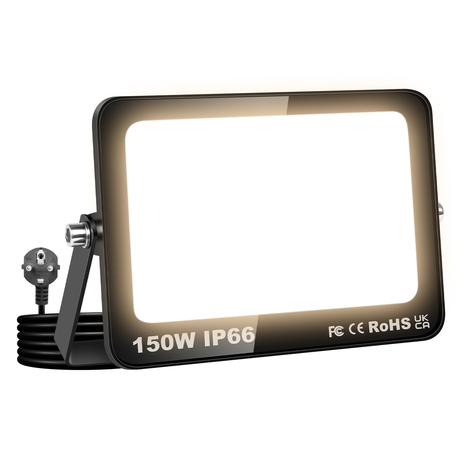 RIGIDON Faretto LED 150W, Faro da Esterno con Spina, Faretti 15000LM Impermeabile IP66, Fari Led Interna ed Esterna 3000K Bianco caldo Fari di Sicurezza per Giardino, Cortile, Garage