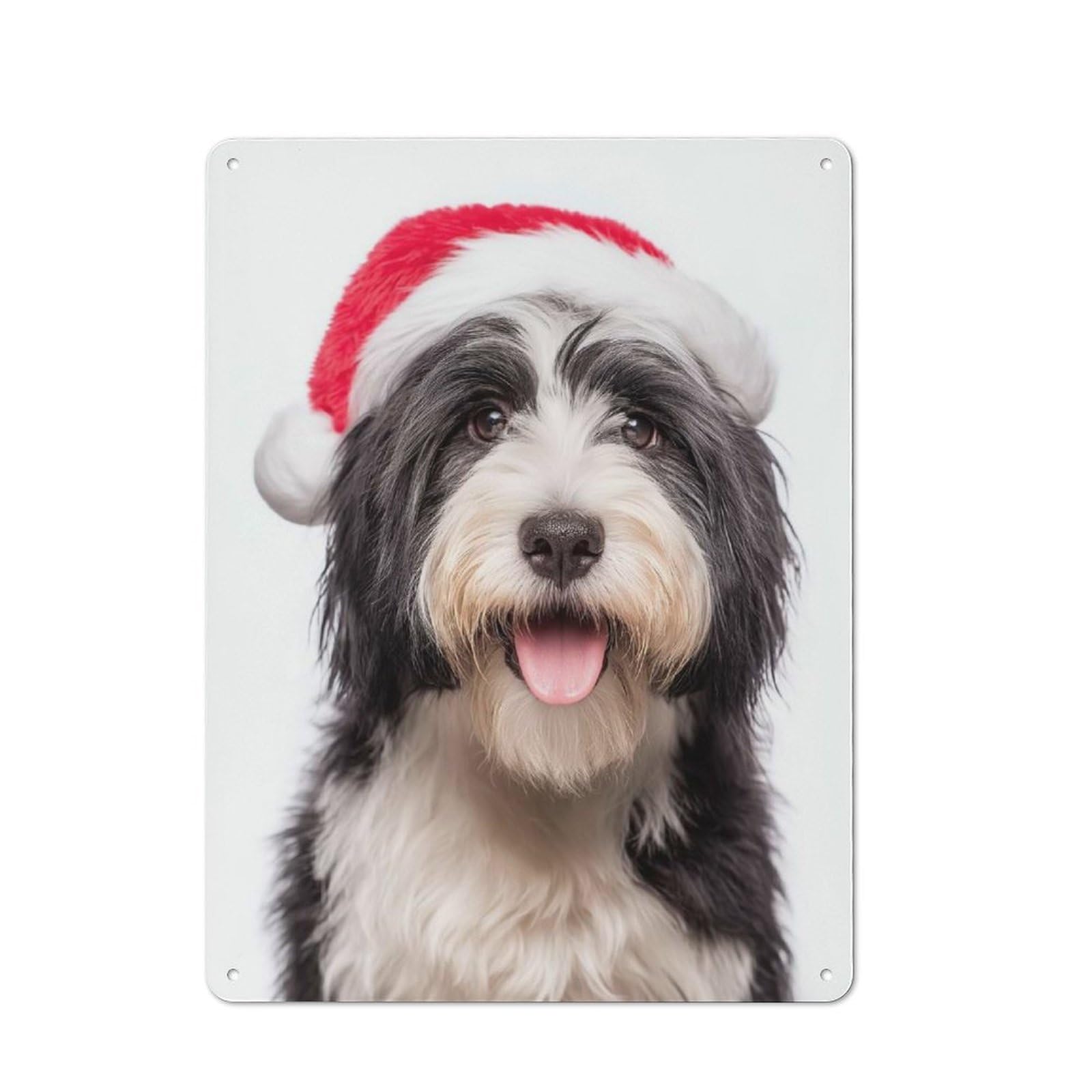 Junmoney Tibetan Terrier Dog With Santa Hat Portrait Vintage Tin Sign 40X30cm For Garden Room Or Summerhouse, For A Newly Organised Room And Metal Sign Display
