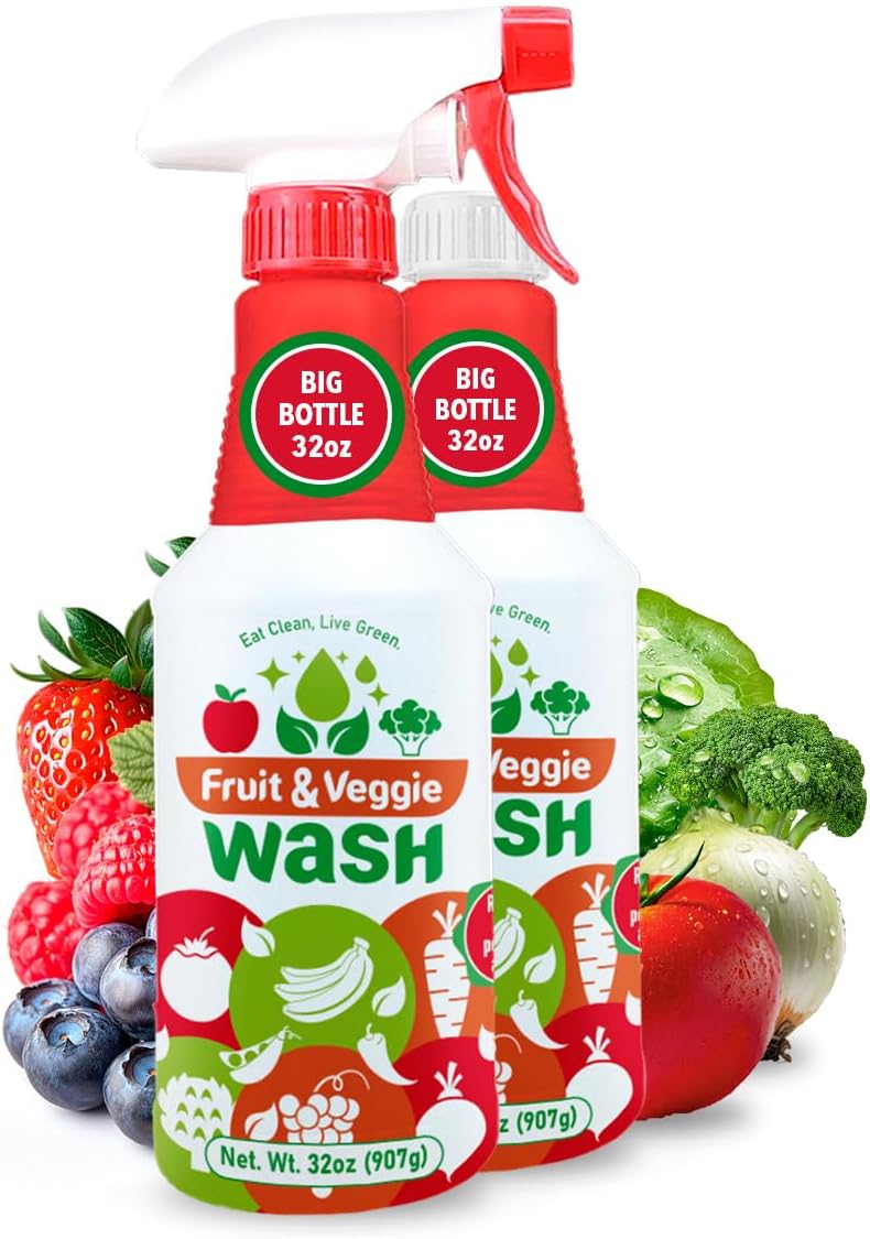 Dr. Robaina Fruit & Veggie Wash – Produce Cleaner Spray 32 fl oz | Removes Waxes & Harmful Residue | No Aftertaste | Baby-Safe Plant-Based Formula | Made in USA