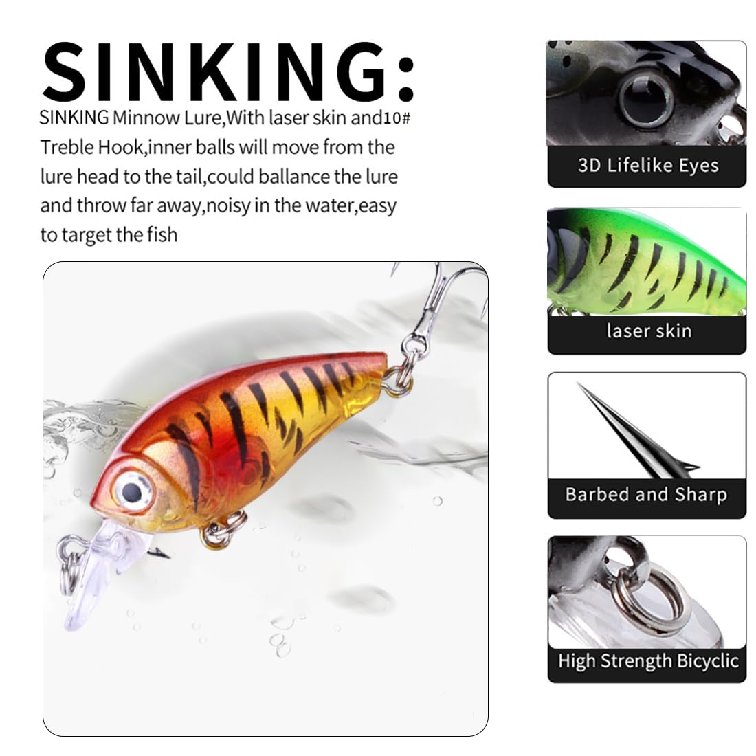 Juego De 5 Cebos Artificiales, Señuelos Pesca, Señuelos De Pesca Spinning Mar Flotante, Para Agua Salada, Trucha, Perca, Salmón, Simulación Falsa (A)