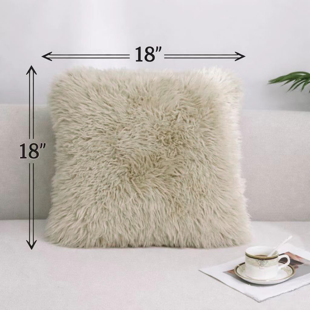 Luxury Soft Fur Sheepskin Fleece Cushion Cover Pillowcase Decorative Throw Pillows Covers, No Pillow Insert, (Cream Brown, 18"×18")