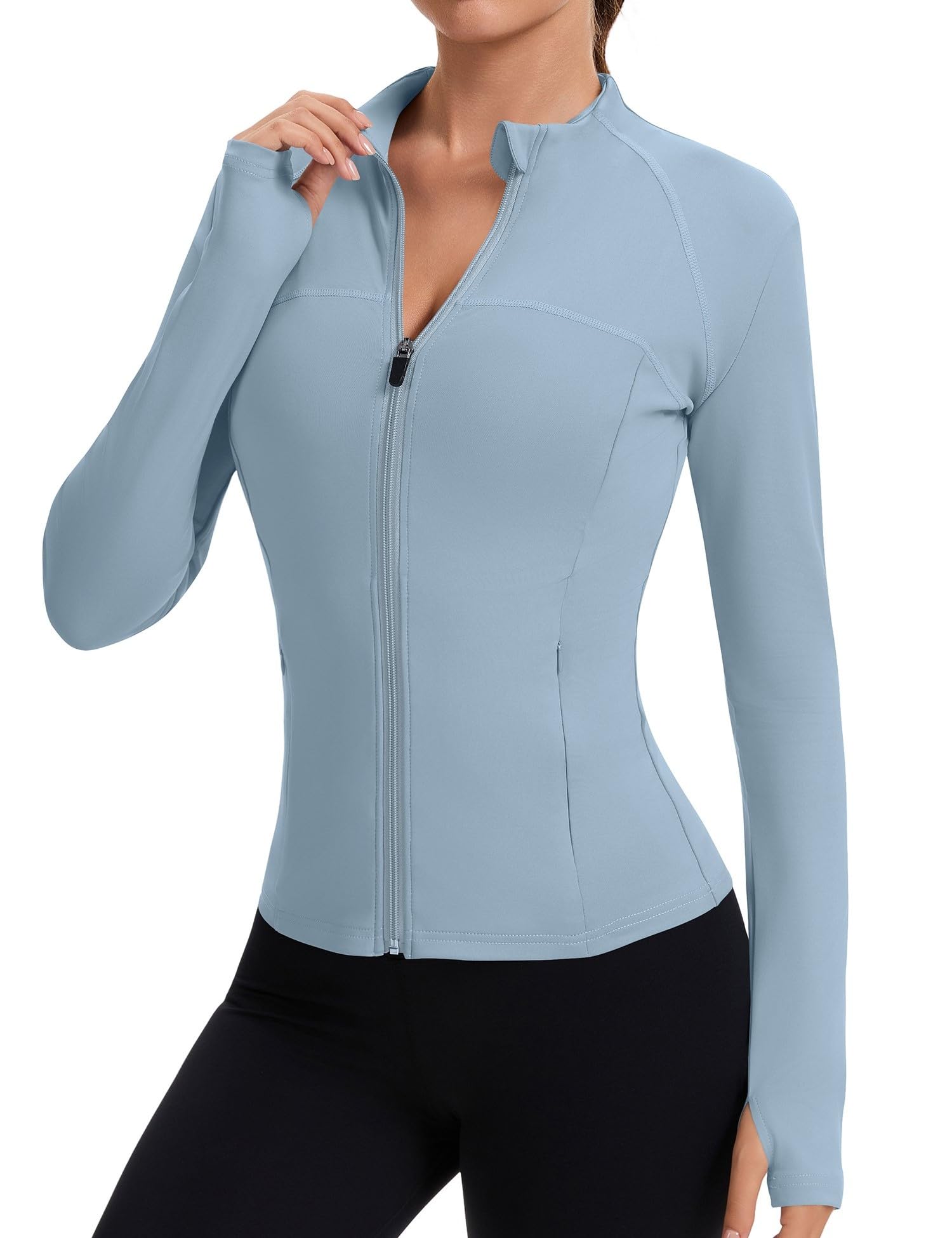 Rapbin Women's Full Zip Workout jackets Runing Slim Fit Athletic Tops With Thumb Holes