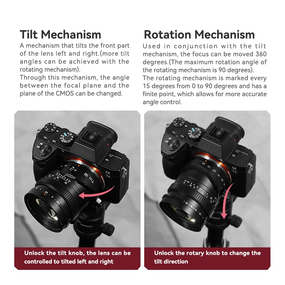 TTartisan 50mm F1.4 Lente Tilt, Compatible con cámaras Sony E-Mount sin Espejo de Marco Completo Alpha a7 a7II a7III a7R a7RII a7RIII a7RIV a7S a7SII a9 a7C