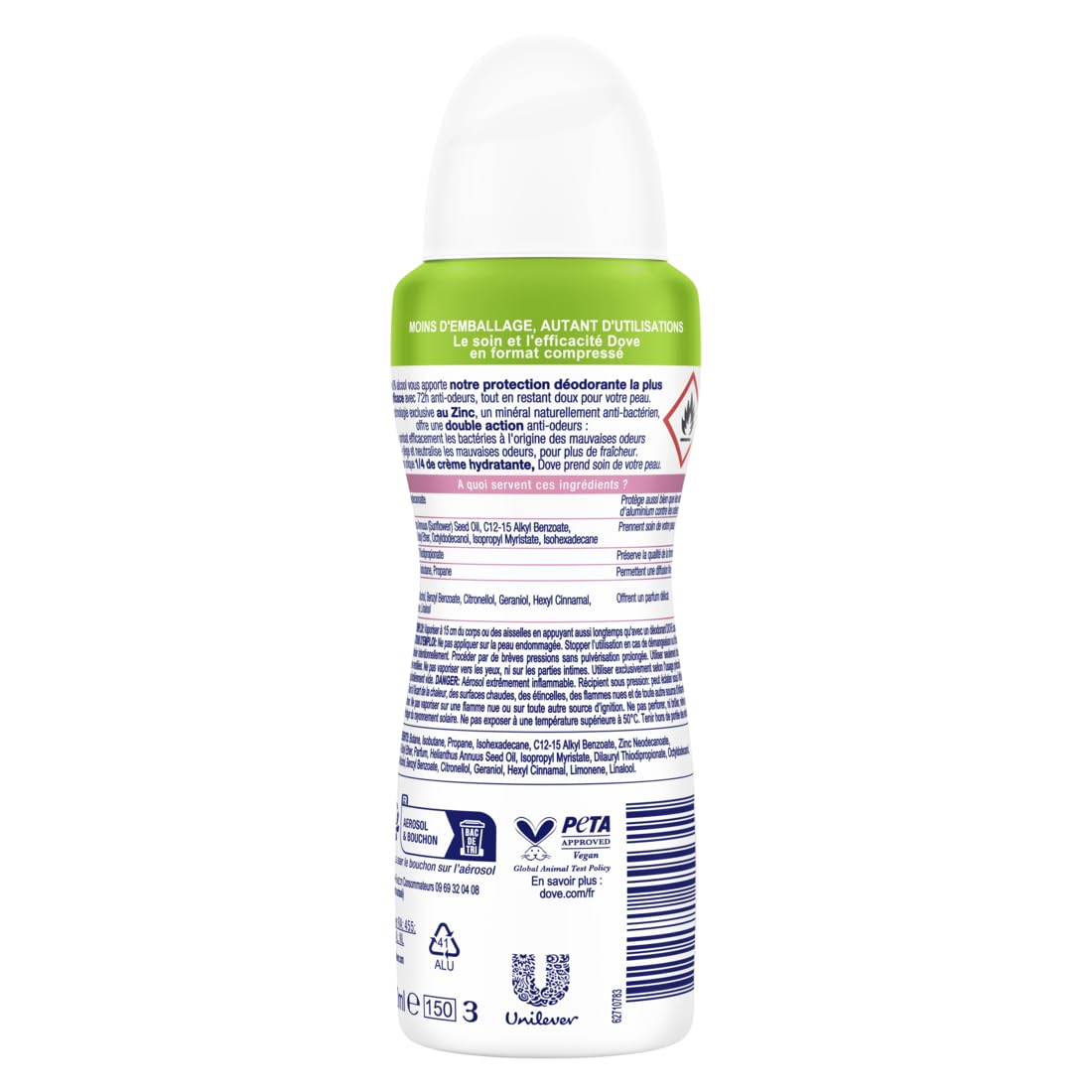 DOVE Dezodorant Spray Spray Zinc Protect 0% Alkohol - Niewidzialna pielęgnacja - Codzienna pielęgnacja pod pachami - 72 godzin ochrona przed zapachami - zestaw 6x100ml