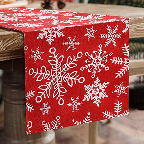 Vsadey Christmas Decorative Table Runner 13 x 72 Inch, Xmas Snowflake Non-Slip Polyester Table Linens for Christmas Decorations