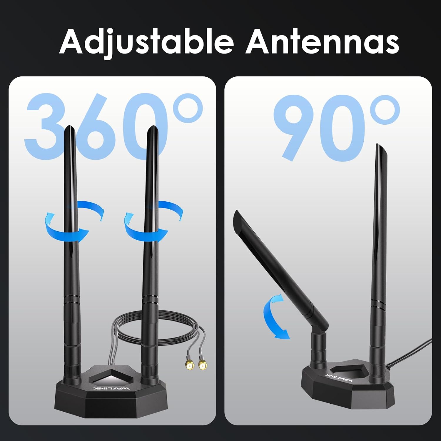 WAVLINK Tri-Band WiFi Antenna 2.4GHz 5GHz 6GHz 5dBi SMA Male Antenna with Magnetic Base 6.6ft Extension Cable for SMA-Compatible PCIe WiFi 6/6E/7 Network Card Router Desktop PC Bluetooth 5.3