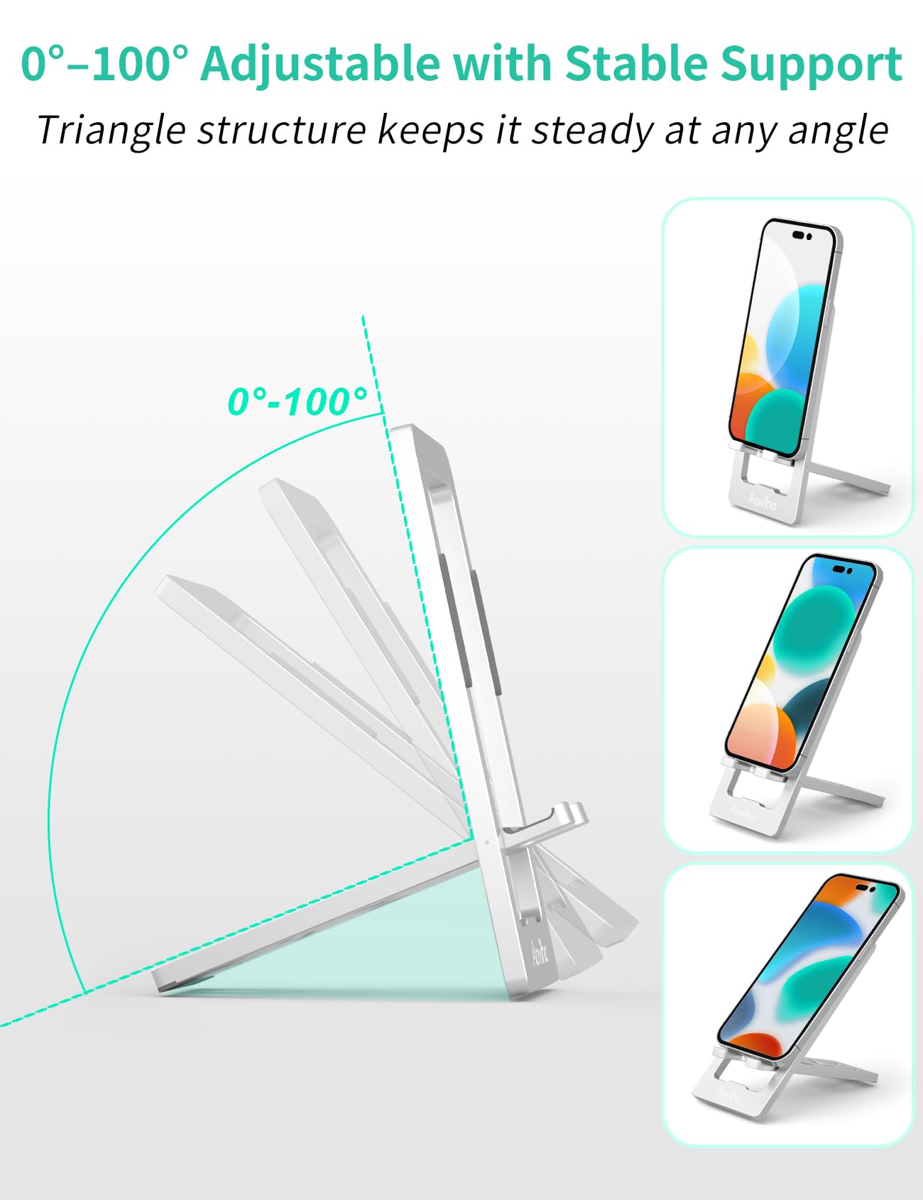 Aoviho Soporte portátil para teléfono para escritorio, ajustable y plegable, soporte de aluminio para teléfono, accesorios de escritorio de oficina, se adapta a todos los dispositivos de 3.7 a 7