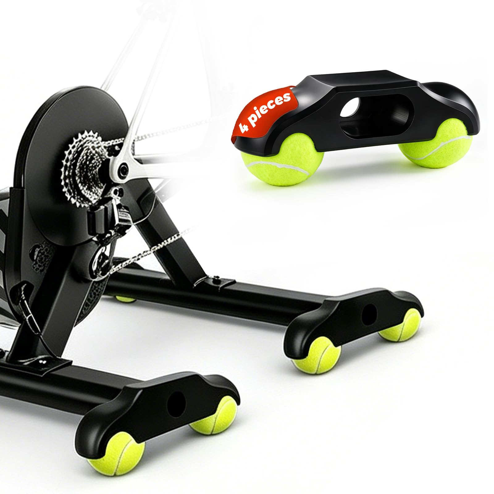 4 Stück Rocker Plate Feet, Tennisballfüße Kompatibel mit Wahoo Kickr Core 2, Zubehör für Fahrrad Rollentrainer mit 8 Tennisbällen, Stabil, stoßdämpfend, Steigern Sie Ihr Indoor Cycling Erlebnis