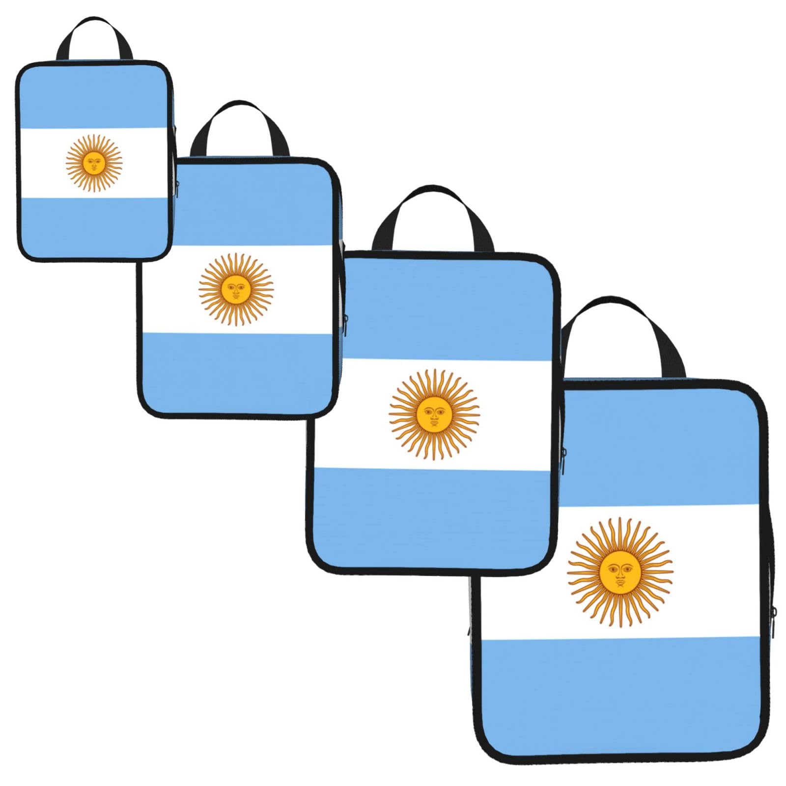 Argentine flag Print 4 Set Compression Packing Cubes for Suitcases,Expandable Storage Bag Organizers