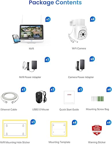 Miniatura 9 de ZOSI Sistema de cámara de seguridad Wi-Fi 6 de 8 canales de 5 MP con monitor LCD de 12 pulgadas, 4 cámaras WiFi enchufables de 5 mp para exteriores
