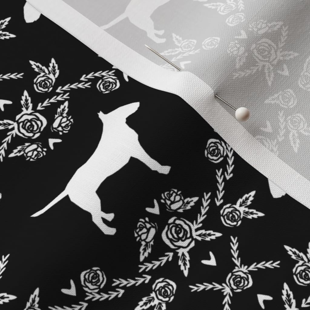 Spoonflower Fabric - Bull Terrier Floral Silhouette Dogs Breeds Black White Terriers Printed on Petal Signature Cotton Fabric by The Yard - Sewing Quilting Apparel Crafts Decor