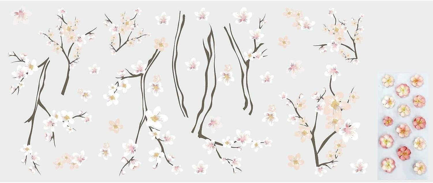 RoomMates RMK3856GM Cherry Blossom Branch Peel and Stick Giant with 3D Embellishments