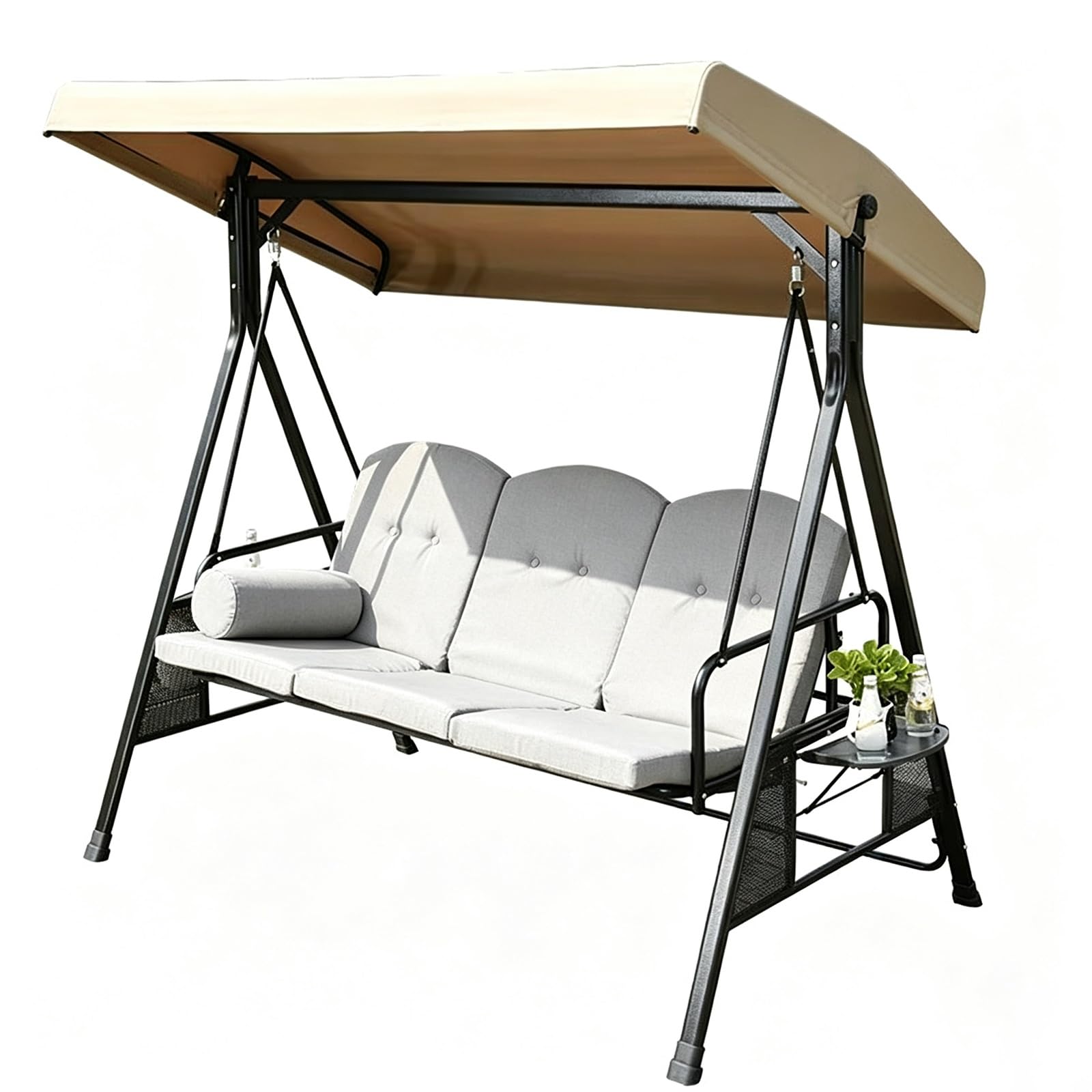 Copertura Dondolo 3 Posti Tettuccio Ricambio Impermeabile per Giardino | Tessuto poliestere 600D 250g/mq, resistente allo strappo, protezione sole pioggia, facile da pulire(Khaki,198*125*21*16cm)