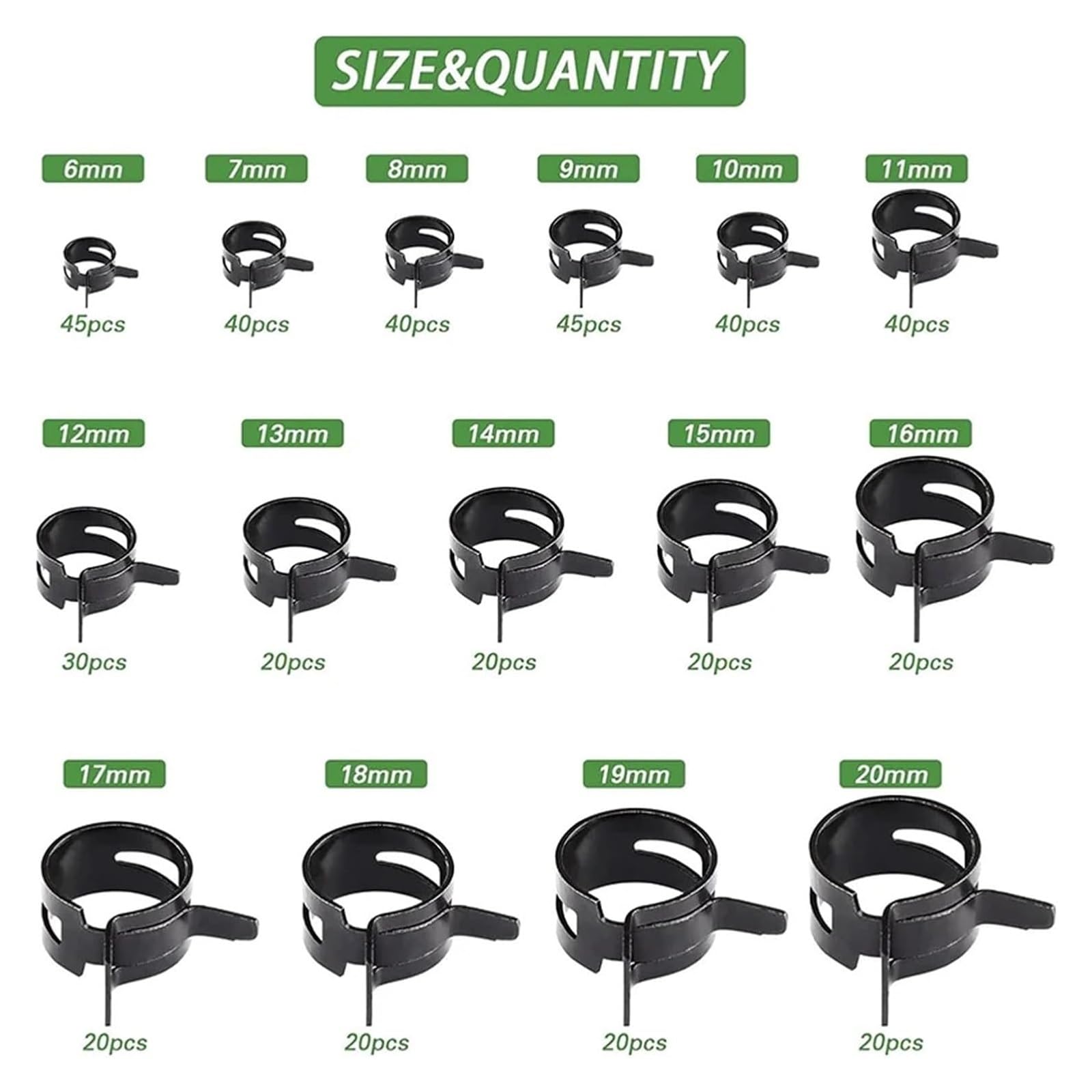 440 abrazaderas de manguera de resorte de 6 mm a 20 mm for tuberías de agua, líneas de combustible de automóviles y abrazaderas de silicona for tubos de aire de baja presión y vacío.