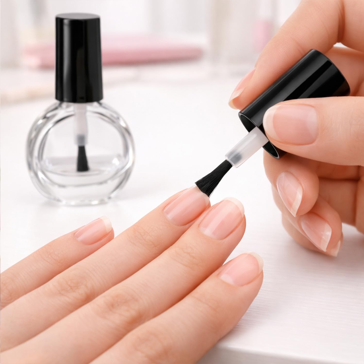 10 Packs 8ml Round Flat Clear Glass Nail Polish Bottles with Black Caps Empty Refillable Vials with Wide Brush for Gel Polish, DIY Nail Art, Cuticle Oil & Cosmetics