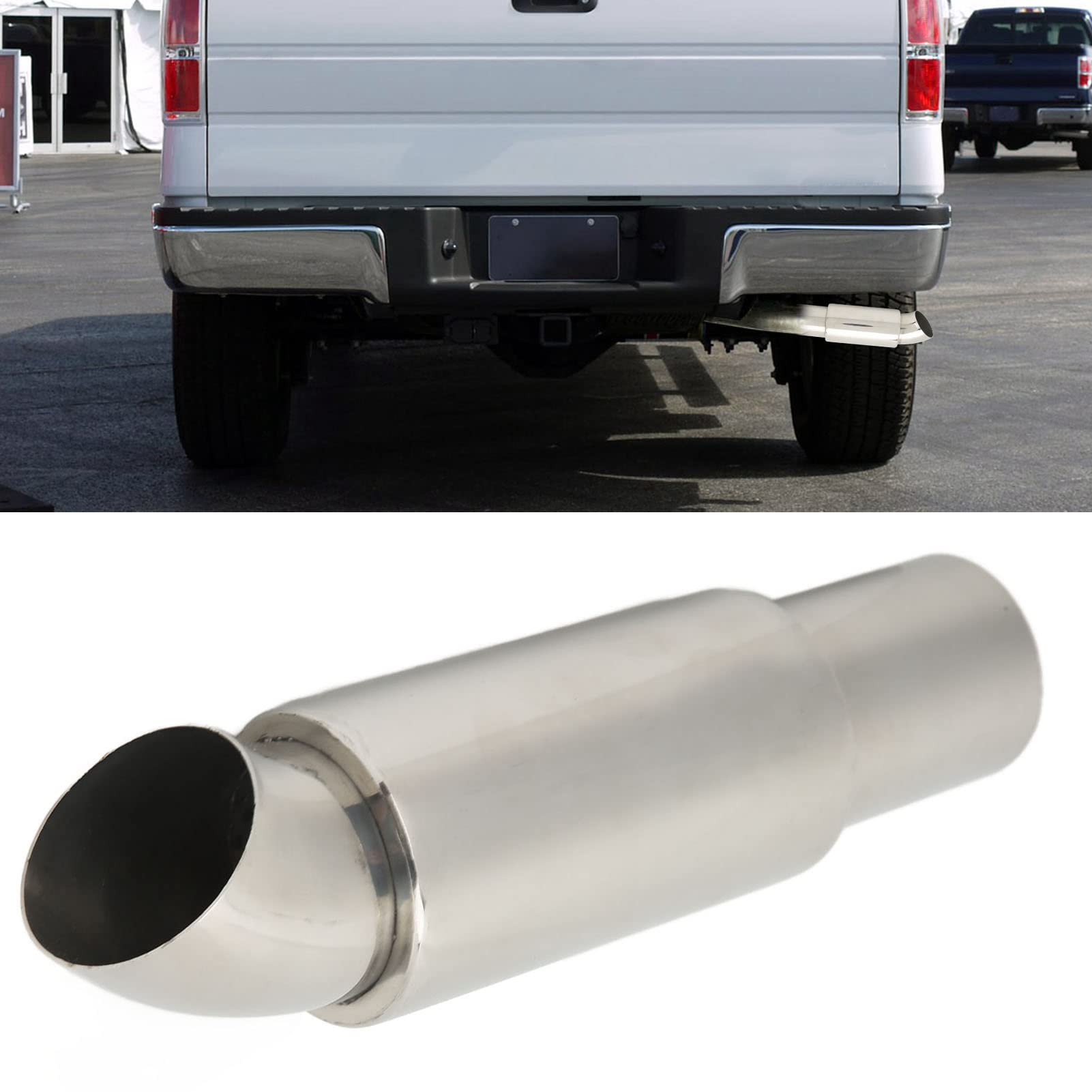 Punta del Silenziatore di Scarico Dell'auto, Tubo del Silenziatore di Scarico Dell'auto 51mmx63mm Ingresso Rotondo in Acciaio Inossidabile Argento Sostituzione Universale