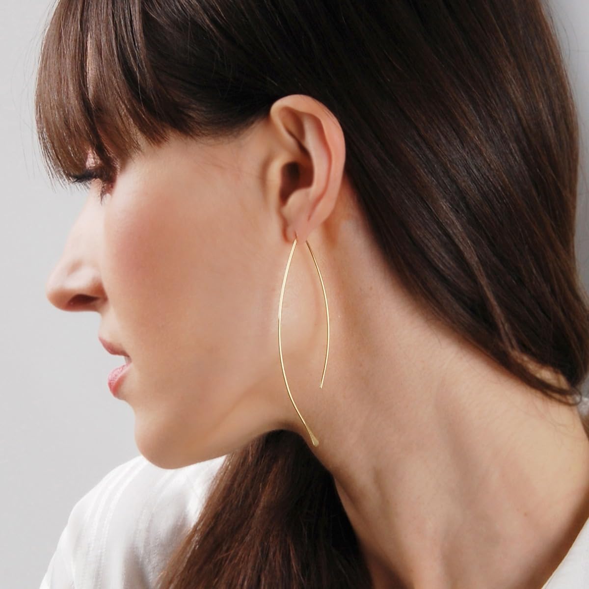 Upside Down Hoop Earrings - Hypoallergenic Lightweight Wire Needle Drop Dangle Threader Hoops for Women, Safe for Sensitive Ears - Plated in 925 Sterling Silver or 18k Gold - Image 2