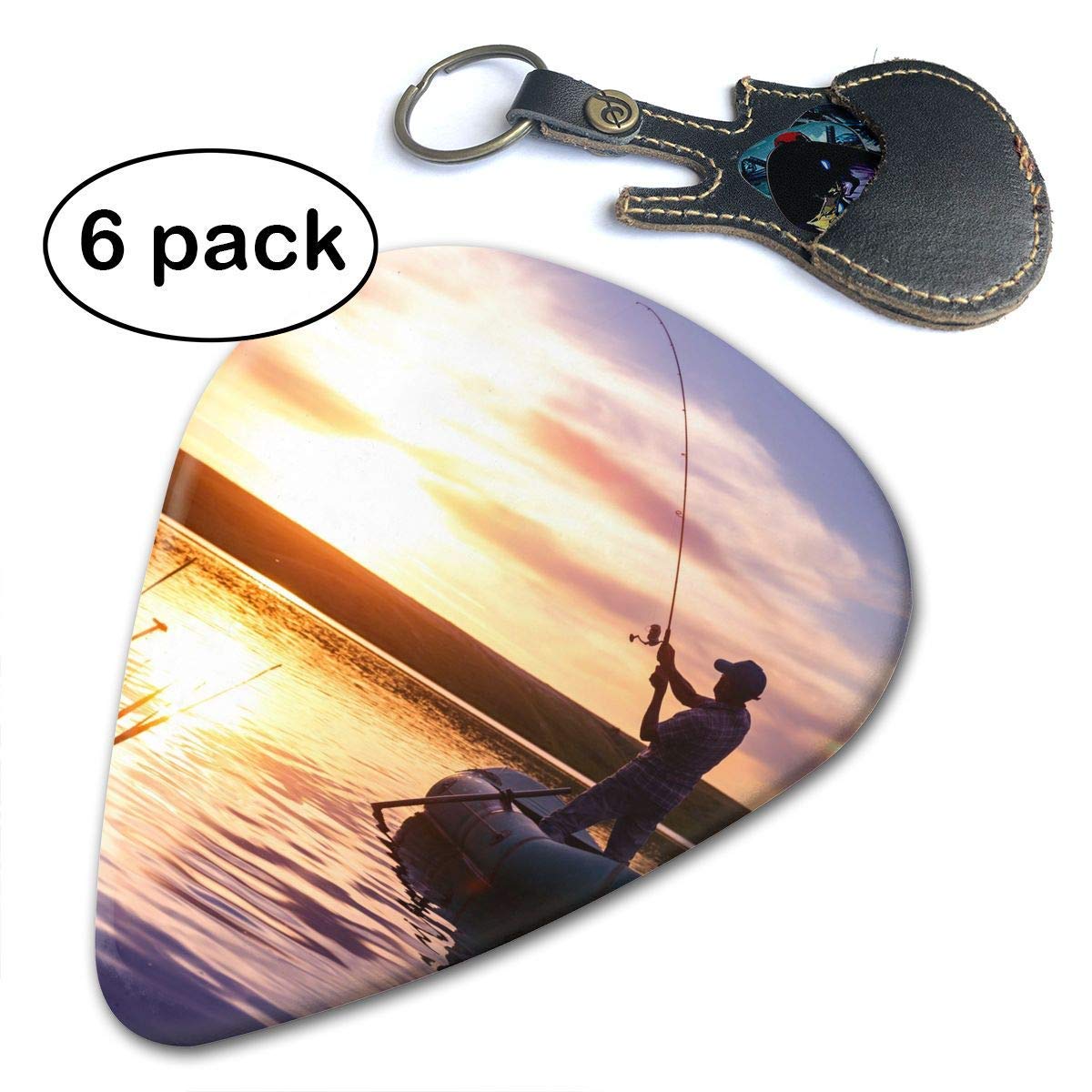 Mature Man Fishing The Boat Pond at Sunset Celluloid Guitar Picks 6 Pack.96mm