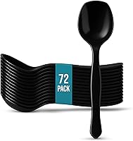 Vista 9 de Cucharas de plástico negro de 8.5 pulgadas para bufé, 12 unidades a granel, cuchara desechable resistente, utensilios de plástico grandes