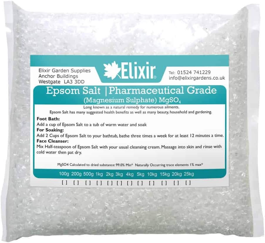 Elixir Gardens Epsom Salt Pharmaceutical Grade Magnesium Sulphate Various Sizes 500g-25kg | Bag 2.5kg