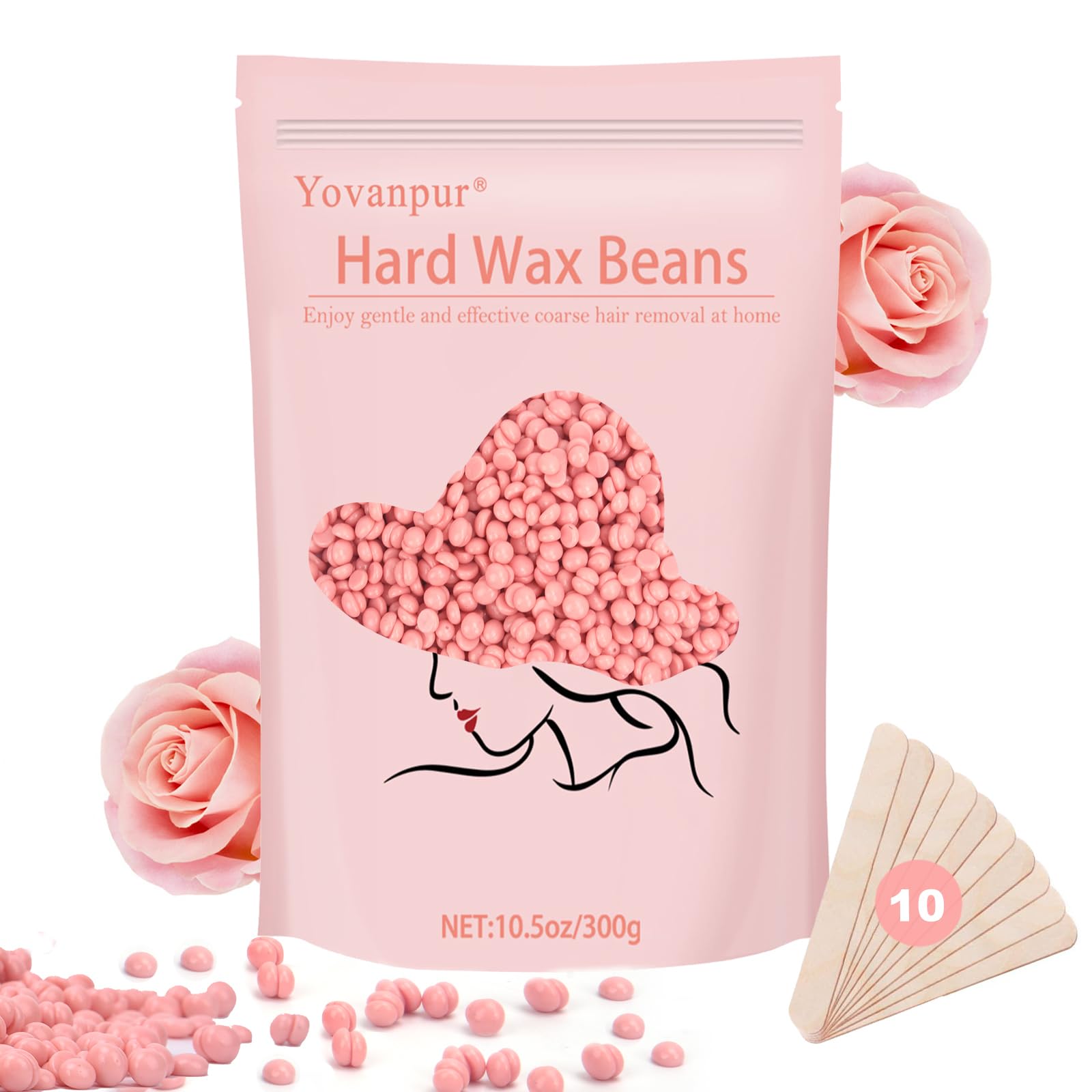 Hard Wax Beads, Yovanpur Wax Beads for Hair Removal, Wax Beans for Sensitive Skin, Face, Eyebrow, Brazilian Bikini and Legs, 300g (10.5 oz)/bag Home Pearl Wax Refill for Women Men (Rose Pink)