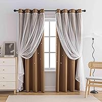 Vista 18 de Anytime - Cortinas para dormitorio de niñas con estrella hueca, cortinas opacas para habitación de niños, cortinas largas para oscurecer