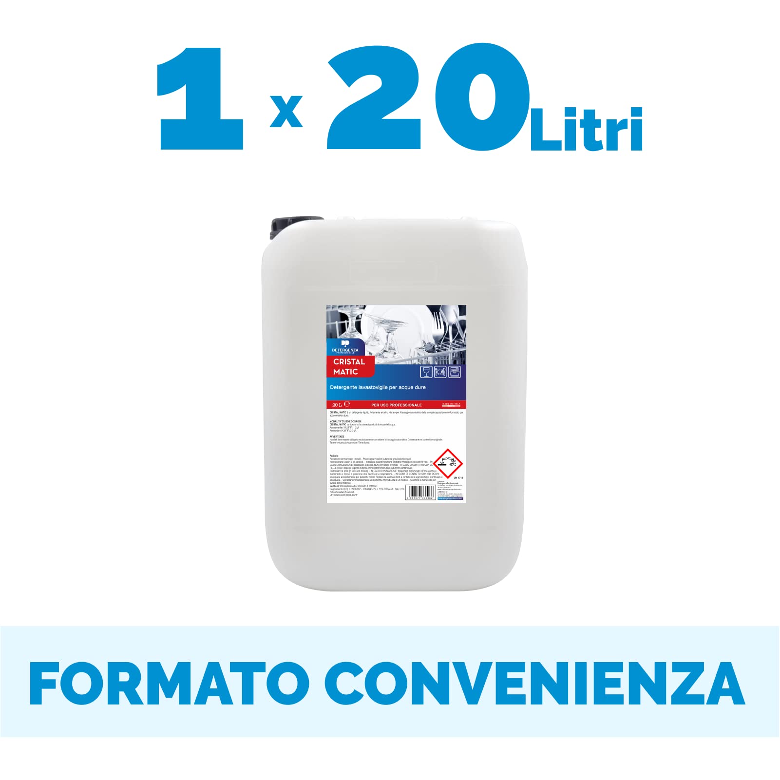 DETERGENTE LAVASTOVIGLIE per ACQUE DURE Cristal MATIC CONCENTRATO - Tanica da 20 L