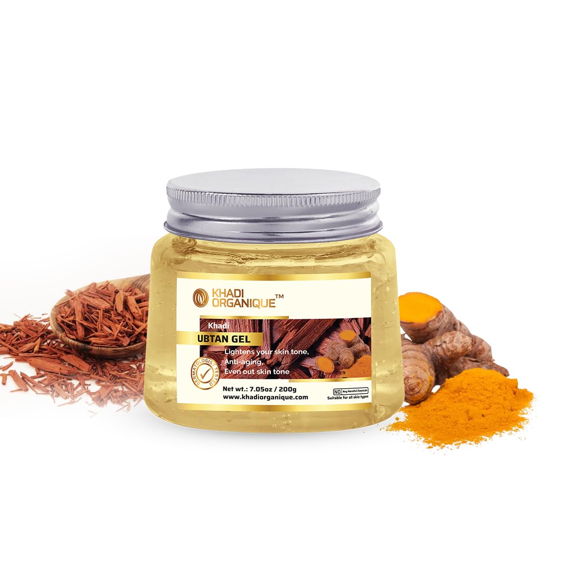 Khadi Organique Ubtan Gel for Glowing & Hydrated Skin | Enriched with Aloe Vera, Turmeric, Sandalwood & Chamomile | Anti-Aging, Anti-Inflammatory, Sun Tan Removal | For All Skin Types β 200g 1