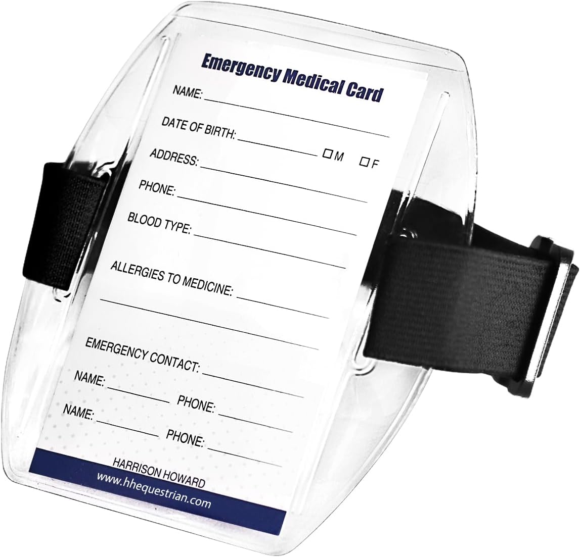 Harrison Howard 1PC Equestrian Medical Update Armband Card Holster Arm Badge Holder with Black Adjustable Strap Black